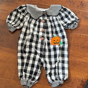 Plaid Baby Romper with Pumpkin Patch